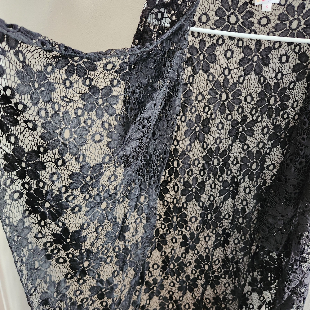 Witchy Goth Black Lace Kimono Fringe Whimsigoth Stevie Nicks Flapper Lularoe - Picture 4 of 6